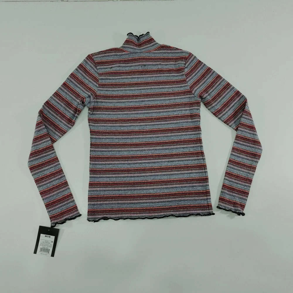 Art Class Striped Mock Neck Long Sleeve Top Girls Size‎ M 7 8 Red Gray Metallic